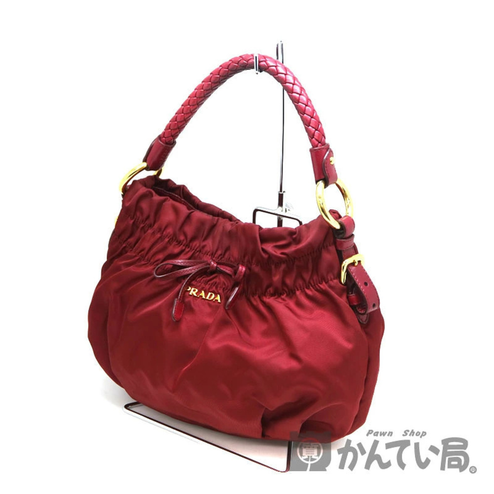 PRADA Hobo Bag Handbag Leather Red